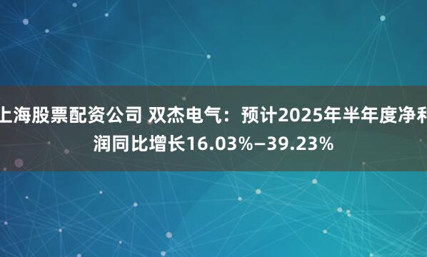 上海股票配资公司 双杰电气：预计2025年半年度净利润同比增长16.03%—39.23%